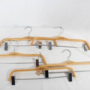 Lot of 5 Wooden Pant Hangers with Metal Clips Simplistic Minimalist Neutral